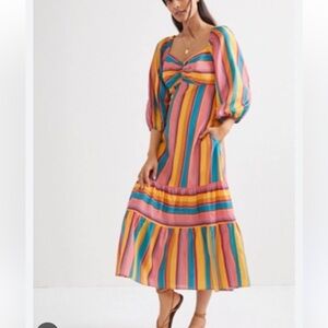 Farm Rio Rainbow Stripe Midi Dress